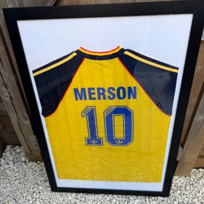 Framed Vintage Arsenal Away Shirt — Signed by Paul Merson